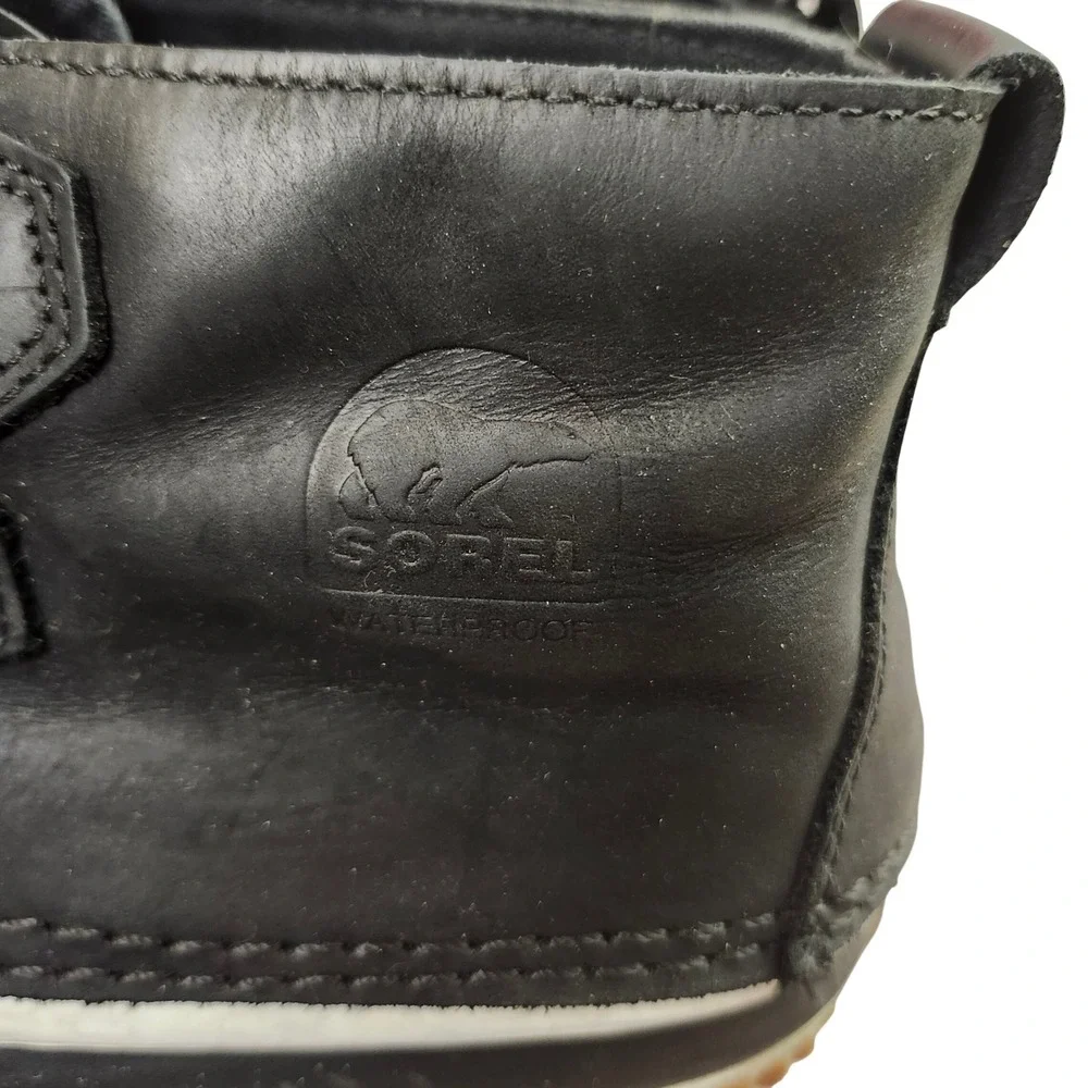 Sorel Out N About Leather Duck Boots Black White Waterproof NL2133-011 ‎ L 8.5